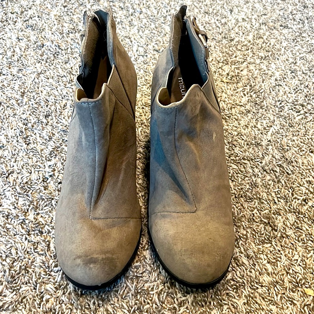 Maurice’s tan wedge booties